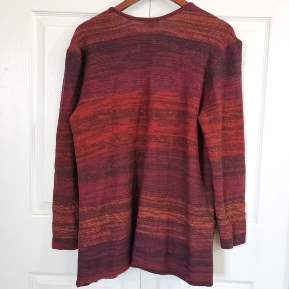 J. Jill Wide Stripe Wool Blend Cardigan Large Tight Knit Red Pink Purple Open - Picture 4 of 5